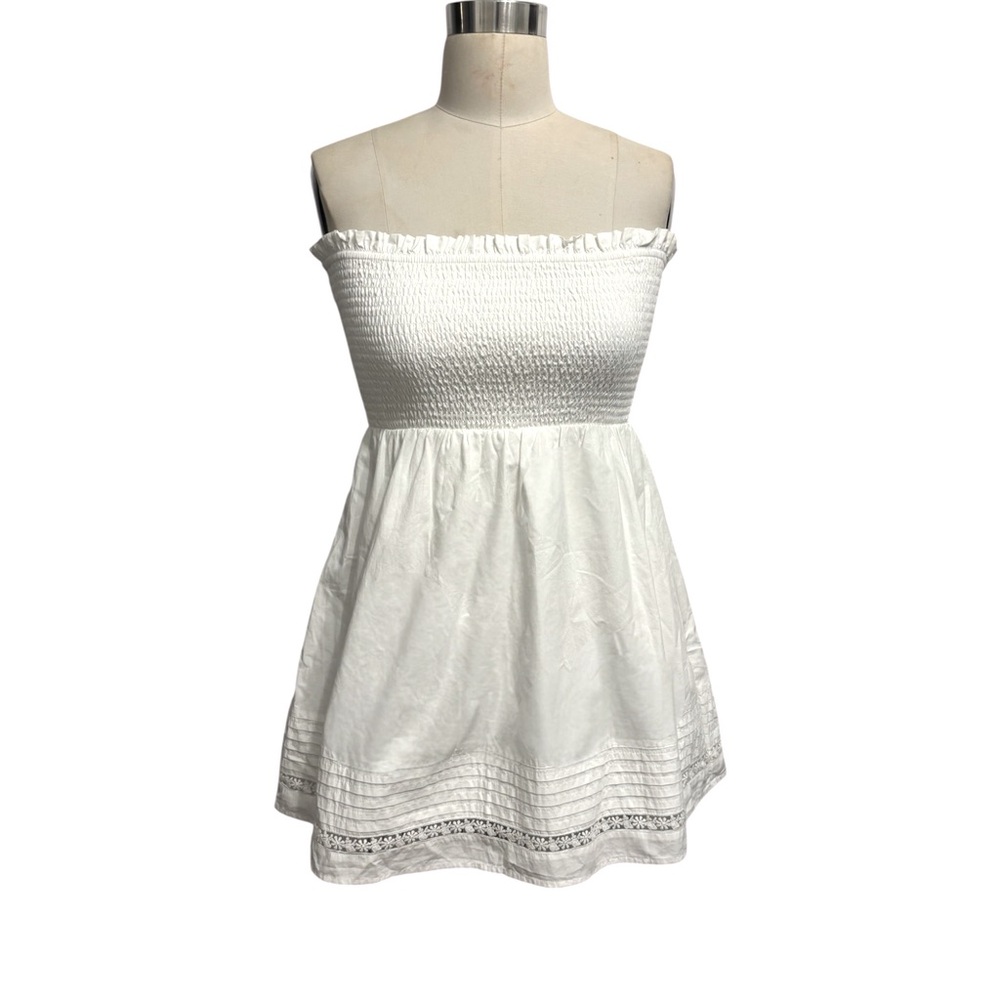 American Eagle Outfitters White Strapless Smocked Bodice Mini Dress Size Small